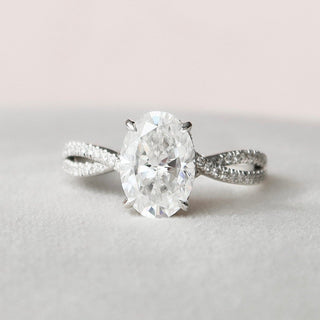 3.0 Ct Oval Cut Hidden Halo Split Shank Diamond Moissanite Engagement Ring