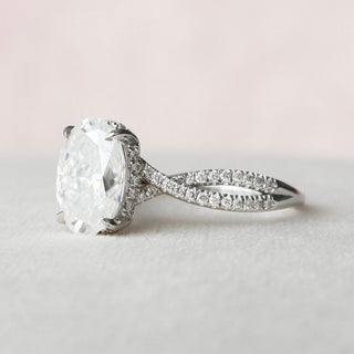 3.0 Ct Oval Cut Hidden Halo Split Shank Diamond Moissanite Engagement Ring