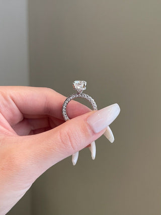 4.0ct Elongated Cushion Hidden Halo Three Side Pave Diamond Moissanite Engagement Ring