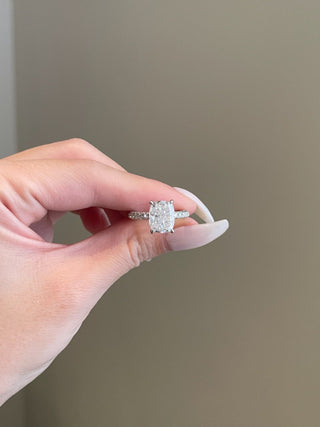 4.0ct Elongated Cushion Hidden Halo Three Side Pave Diamond Moissanite Engagement Ring
