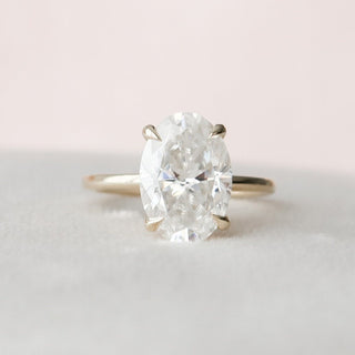 Exquisite 3.0ct oval hidden halo moissanite ring overhead view