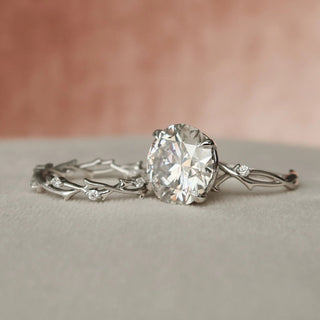 5.0CT Round Cut Twig Style Diamond Moissanite Bridal Engagement Ring Set