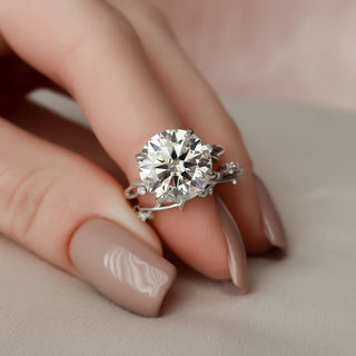 5.0CT Round Cut Twig Style Diamond Moissanite Bridal Engagement Ring Set