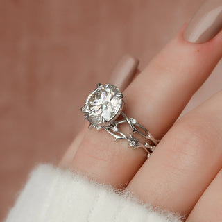5.0CT Round Cut Twig Style Diamond Moissanite Bridal Engagement Ring Set