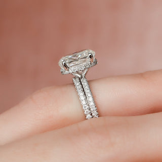 2.50CT Oval Cut Hidden Halo Eternity Pave Diamond Moissanite Bridal Engagement Ring Set
