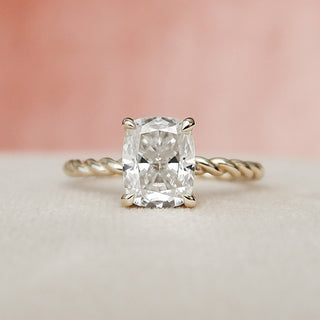 2.0CT Elongated Cushion Hidden Halo Braided Moissanite Diamond Engagement Ring