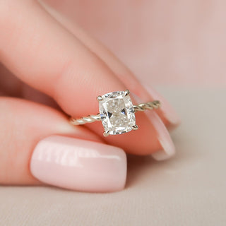 2.0CT Elongated Cushion Hidden Halo Braided Moissanite Diamond Engagement Ring