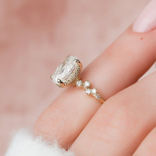 2.0CT Oval Hidden Halo Moissanite Cluster Diamond Engagement Ring
