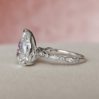 3.0CT Pear Cut Moissanite Unique Pave Diamond Engagement Ring