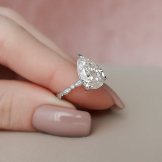 3.0CT Pear Cut Moissanite Unique Pave Diamond Engagement Ring
