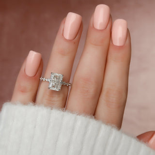 3.50CT Radiant Cut Hidden Halo Pave Moissanite Diamond Engagement Ring