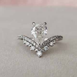1.50CT Pear Chevron Vintage Diamond Moissanite Engagement Ring