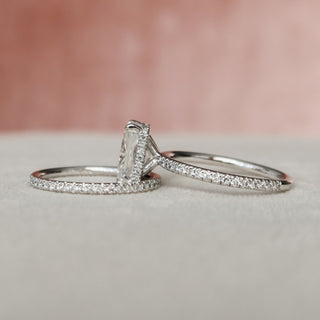 3.0CT Radiant Cut Hidden Halo Eternity Pave Diamond Moissanite Bridal Engagement Ring Set