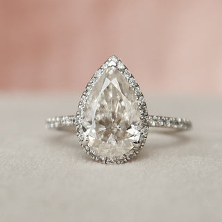 2.0ct Pear Cut Halo Pave Moissanite Diamond Engagement Ring