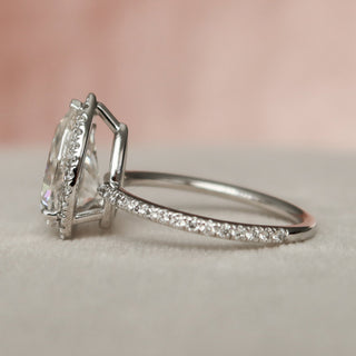 2.0ct Pear Cut Halo Pave Moissanite Diamond Engagement Ring