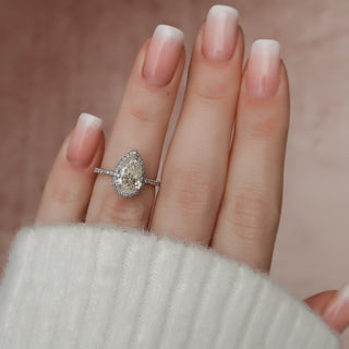 2.0ct Pear Cut Halo Pave Moissanite Diamond Engagement Ring