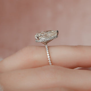 3.50CT Pear Hidden Halo Pave Moissanite Diamond Engagement Ring