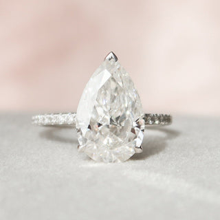 3.50CT Pear Hidden Halo Pave Moissanite Diamond Engagement Ring