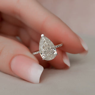 3.50CT Pear Hidden Halo Pave Moissanite Diamond Engagement Ring