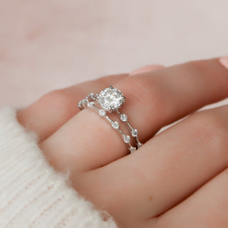 1.0CT Round Cut Petite Pave Eternity Diamond Moissanite Bridal Engagement Ring Set