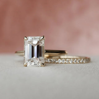 3.0CT Emerald Cut Hidden Halo Eternity Pave Diamond Moissanite Bridal Engagement Ring Set