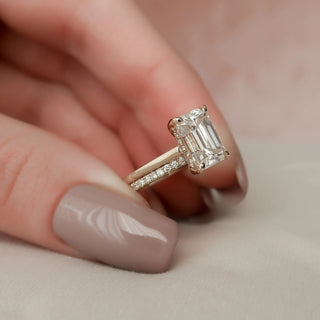 3.0CT Emerald Cut Hidden Halo Eternity Pave Diamond Moissanite Bridal Engagement Ring Set