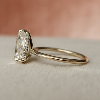 Refined 2.0ct pear hidden halo moissanite ring sparkle close up