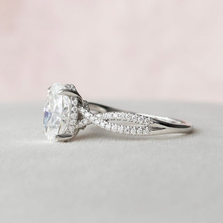 3.0 Ct Oval Cut Hidden Halo Split Shank Diamond Moissanite Engagement Ring