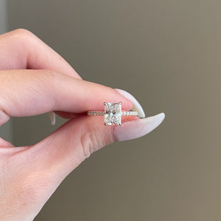 2.0ct Radiant Cut Hidden Halo Pave Diamond Moissanite Engagement Ring