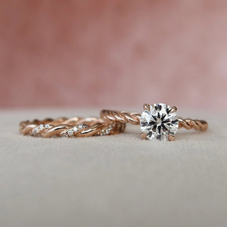 1.0CT Round Cut Braided Moissanite Bridal Engagement Ring Set