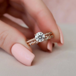1.0CT Round Cut Braided Moissanite Bridal Engagement Ring Set