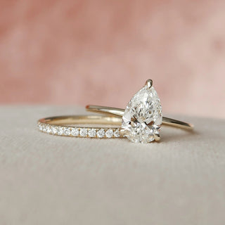 1.50CT Pear Cut Hidden Halo Solitaire Eternity Pave Moissanite Bridal Engagement Ring Set