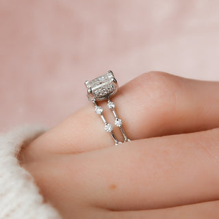 1.0CT Radiant Cut Hidden Halo Petite Pave Diamond Moissanite Bridal Engagement Ring Set