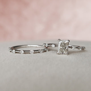 1.0CT Radiant Cut Hidden Halo Petite Pave Diamond Moissanite Bridal Engagement Ring Set