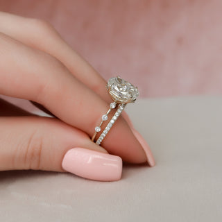 3.0CT Oval Cut Petite Pave Eternity Diamond Moissanite Bridal Engagement Ring Set