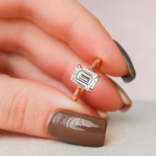 1.50CT Elongated Emerald Cut Hidden Halo Cathedral Diamond Moissanite Engagement Ring