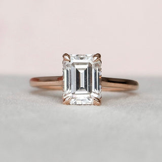 1.50CT Elongated Emerald Cut Hidden Halo Cathedral Diamond Moissanite Engagement Ring