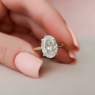 Delicate 3.0ct oval hidden halo moissanite ring top view