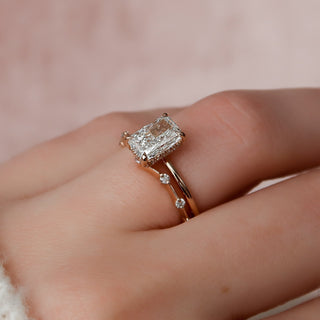 1.0CT Radiant Cut Hidden Halo Solitaire Petite Pave Eternity Moissanite Bridal Engagement Ring Set