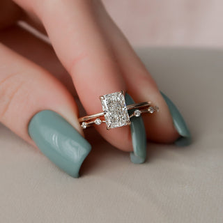 1.0CT Radiant Cut Hidden Halo Solitaire Petite Pave Eternity Moissanite Bridal Engagement Ring Set