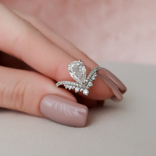 1.50CT Pear Chevron Vintage Diamond Moissanite Engagement Ring