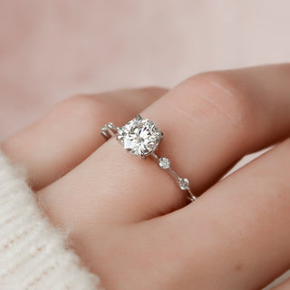 1.0CT Round Brilliant Petite Pave Diamond Moissanite Engagement Ring