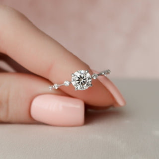 1.0CT Round Brilliant Petite Pave Diamond Moissanite Engagement Ring