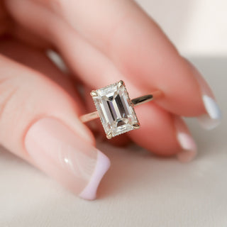 3.0 CT Emerald Cut Solitaire Moissanite Engagement Ring front view