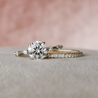 1.50CT Round Brilliant Cut Petite Pave Eternity Diamond Moissanite Bridal Engagement Ring Set