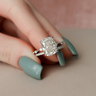 5.0CT Cushion Cut Petite Pave Half Eternity Diamond Moissanite Bridal Engagement Ring Set