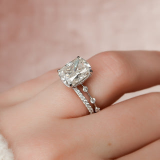 5.0CT Cushion Cut Petite Pave Half Eternity Diamond Moissanite Bridal Engagement Ring Set