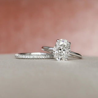 2.0CT Oval Cut Hidden Halo Eternity Pave Diamond Moissanite Bridal Engagement Ring Set