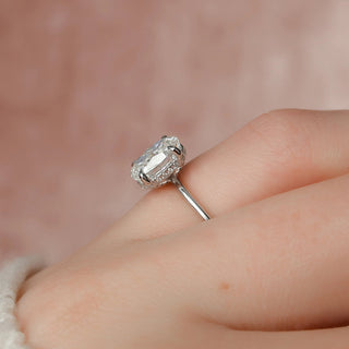 Timeless 1.5ct oval hidden halo moissanite wedding band top view