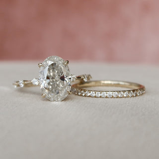 3.0CT Oval Cut Petite Pave Eternity Diamond Moissanite Bridal Engagement Ring Set